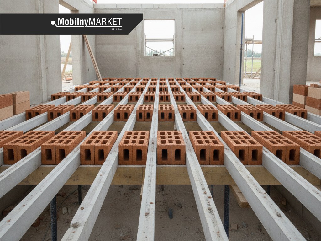 Pustaki stropowe Fert ceramiczne ułożone między beleczkami strunobetonowymi na budowie